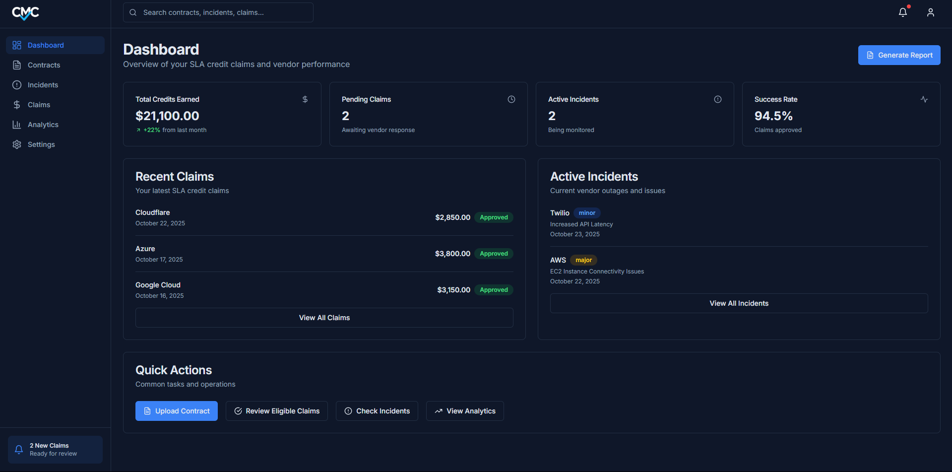 Monitor all your vendors dashboard